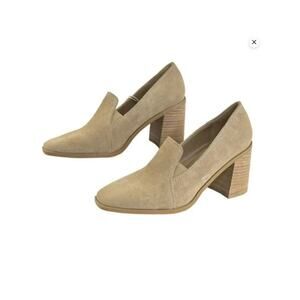Joie Wevenly Suede Square Toe Heeled Loafers 8.5 Tan